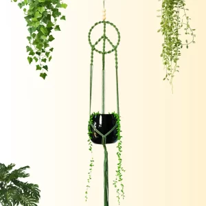 Suspension macramé verte Peace and Love