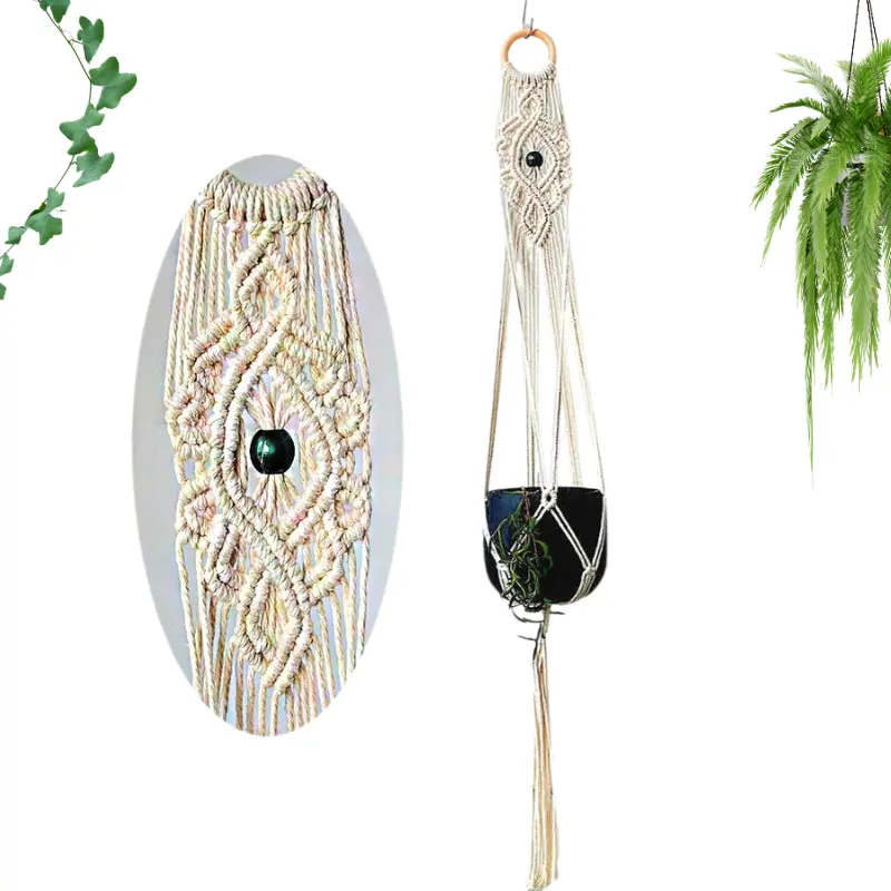 Tresse murale macramé avec perle émeraude