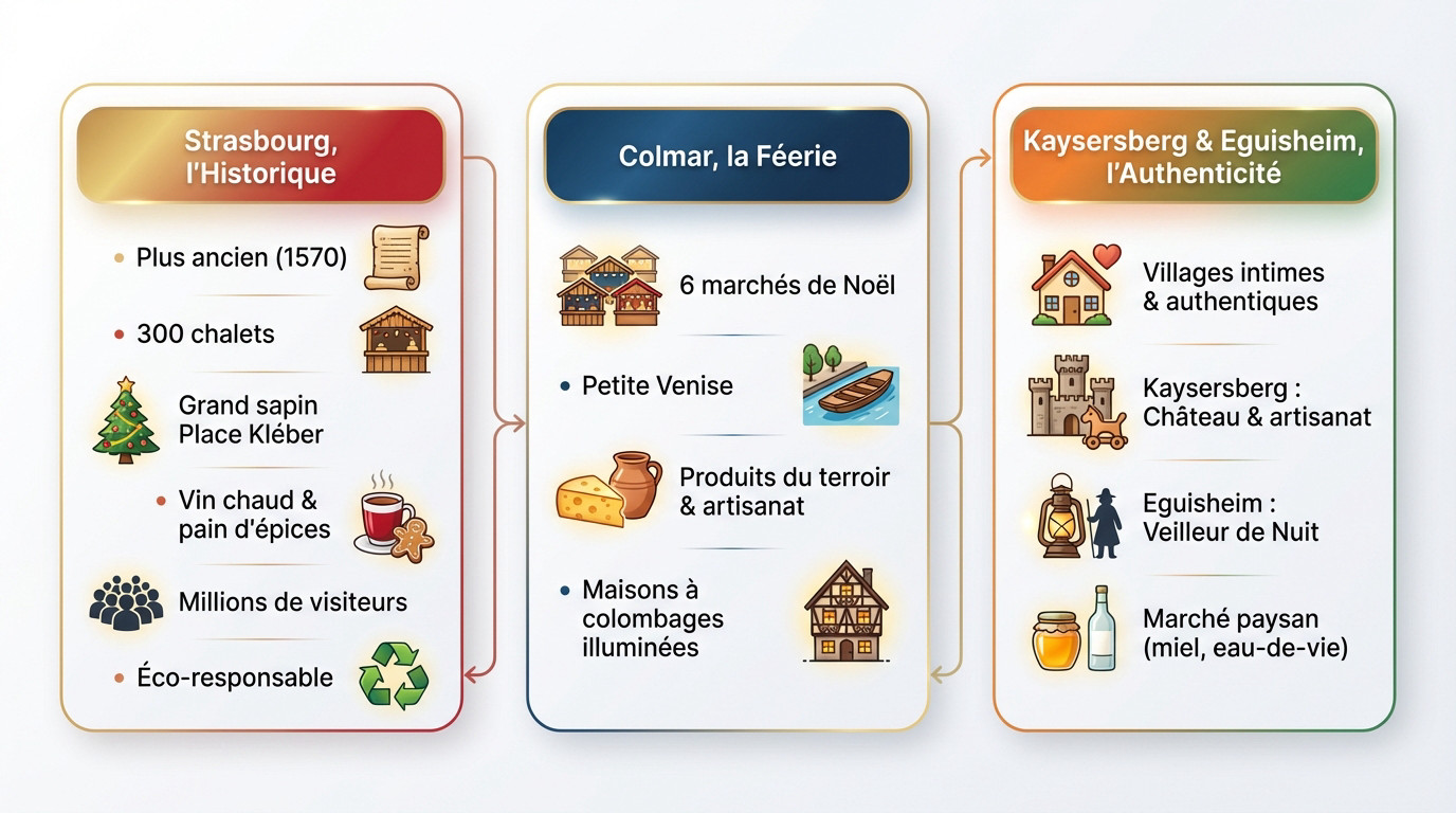 Illuminations féeriques des marchés de Noël en Alsace, de Strasbourg à Colmar