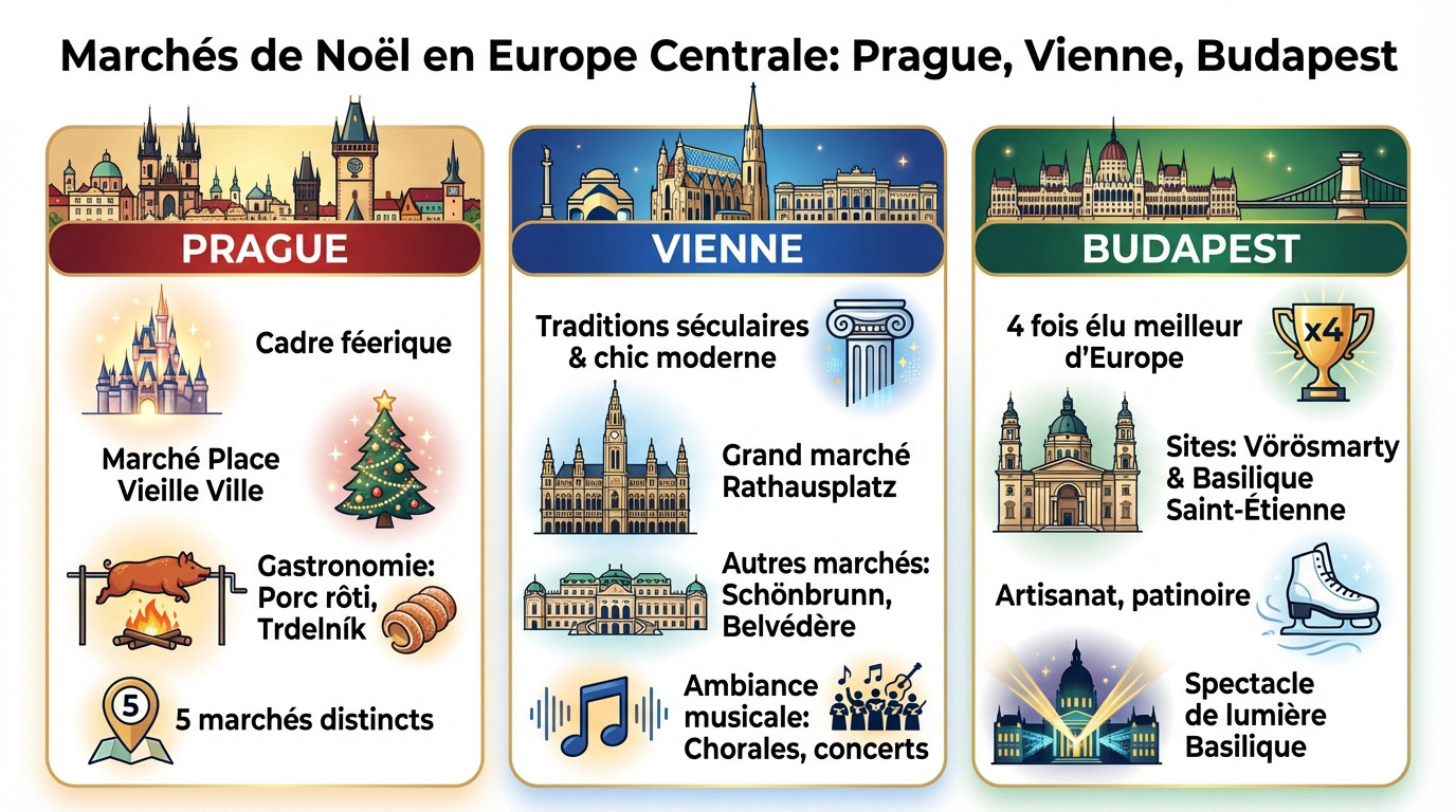Illuminations féeriques des marchés de Noël de Prague, Vienne et Budapest en hiver