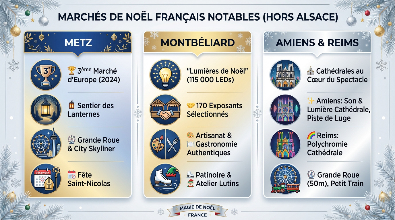 Illuminations féeriques d'un marché de Noël français hors Alsace